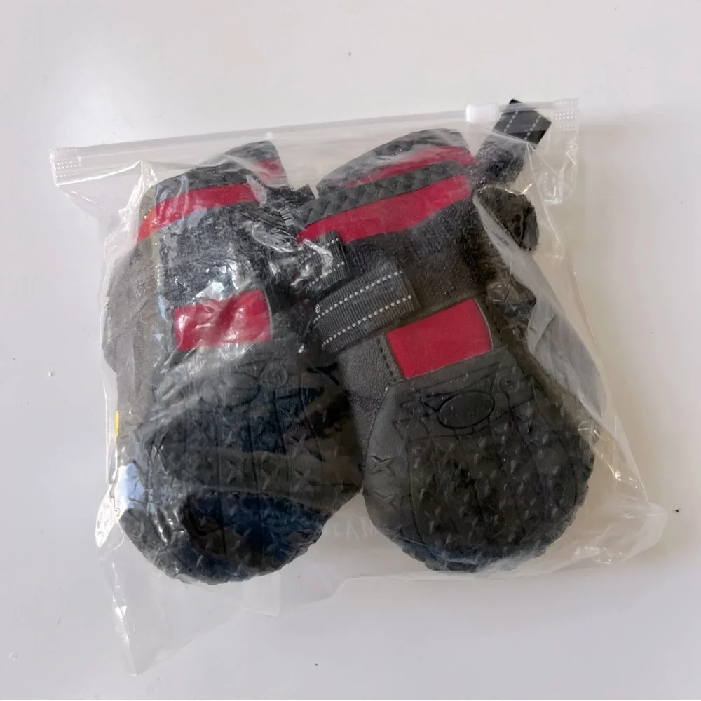 4pcs/Set Red/Black Dog Reflective Warm Rain Pets Booties Socks Shoes M Sz 5 SOOL